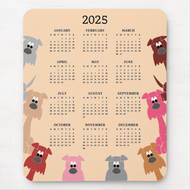 Colourful Dogs 2025 Calendar Mousepad (Front)