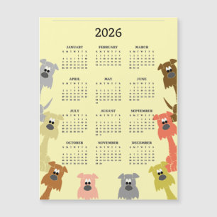 Colourful Dogs 2026 Calendar Magnetic Card