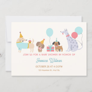 Colourful dogs baby shower invitation