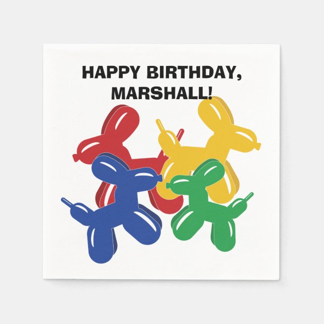 Colourful Dogs Balloon Animal Birthday Party Napkin (Front)