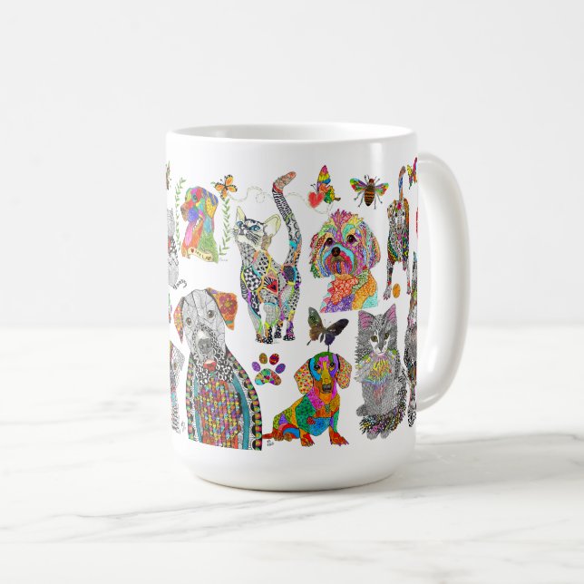 Colourful Dogs, Cats and Animal Assortment Mug (Front Right)