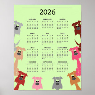 Colourful Dogs Design 2026 Calendar Poster