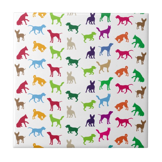 Colourful dogs silhouettes ceramic tile (Front)