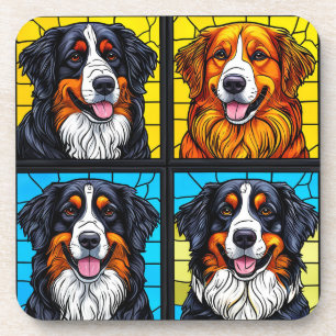 Colourful dogs Stained Glass Art Coaster