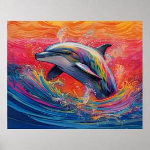 Colourful Dolphin Abstract painting Poster