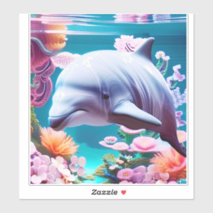 Colourful Dolphin in a Floral Ocean - Ocean Lover 