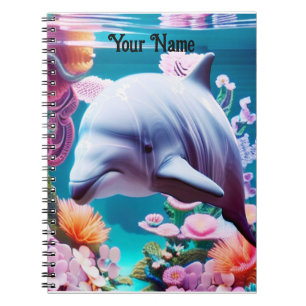 Colourful Dolphin in a Floral Ocean - Ocean Lover Notebook