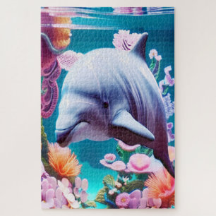 Colourful Dolphin in a Floral Ocean - Ocean Lovers Jigsaw Puzzle