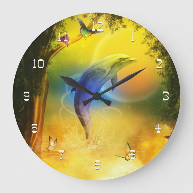 Colourful Dolphin Large Clock (Front)