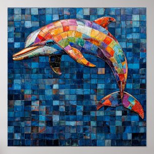 Colourful Dolphin Mosaic Ocean Wave Art  🐬🎨🌊✨🌈 Poster