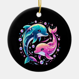 Colourful Dolphin Ocean Art Vibrant Sea Animal Lov Ceramic Ornament