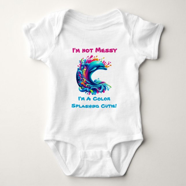Colourful Dolphin Splash- Baby Bodysuit (Front)
