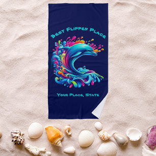 Colourful Dolphin Splash Beach Towel