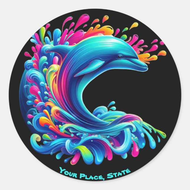 Colourful Dolphin Splash Classic Round Sticker (Front)
