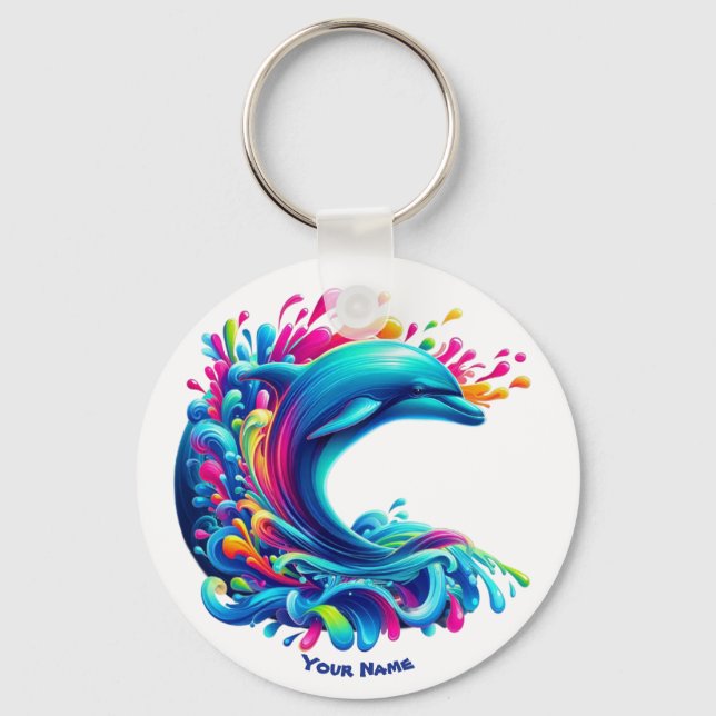 Colourful Dolphin Splash Key Ring (Back)