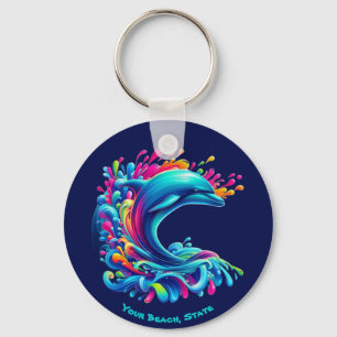 Colourful Dolphin Splash Key Ring