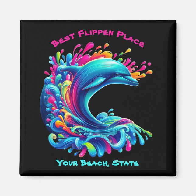 Colourful Dolphin Splash Magnet (Front)