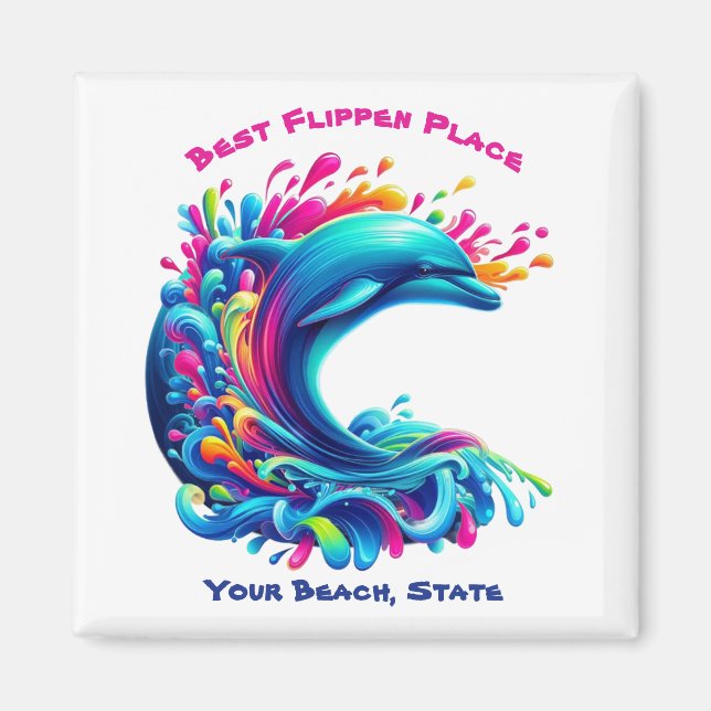Colourful Dolphin Splash Magnet (Front)