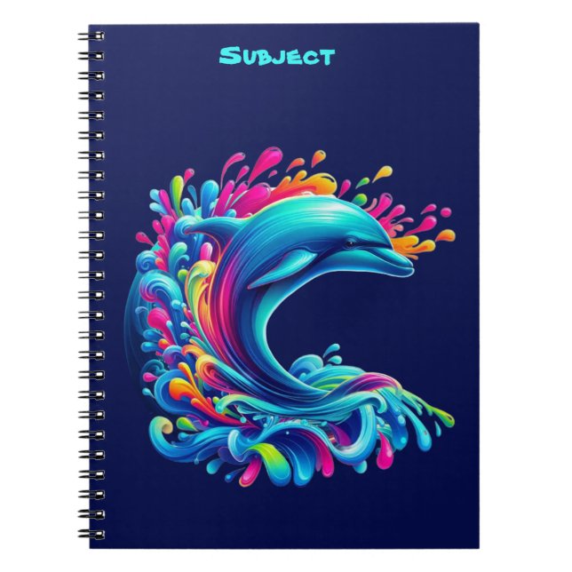 Colourful Dolphin Splash Notebook (Front)