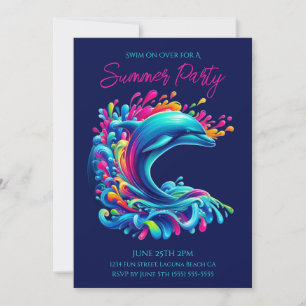 Colourful Dolphin Splash-Summer Party- Invitation