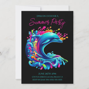 Colourful Dolphin Splash-Summer Party- Invitation