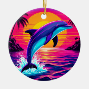 Colourful Dolphin Vibrant Tropical Sunset Ceramic Ornament