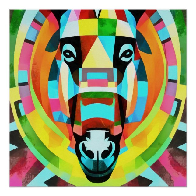 Colourful Donkey Geometric Art Abstract Poster (Front)