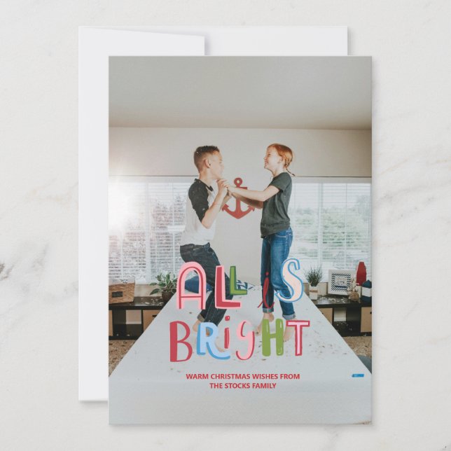 Colourful Doodle All is Bright Christmas Card (Front)