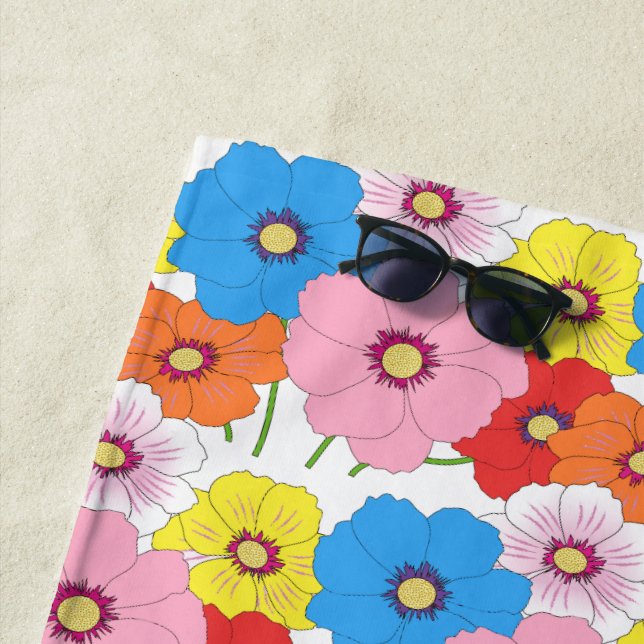 Colourful Doodle Art Floral Pattern Pool  or Beach Towel (In Situ)
