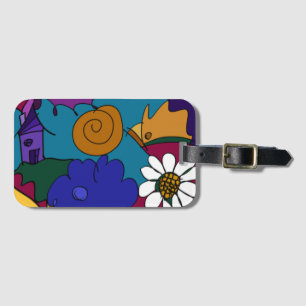 Colourful Doodle Art in Red, Purple, Yellow, 3 Luggage Tag