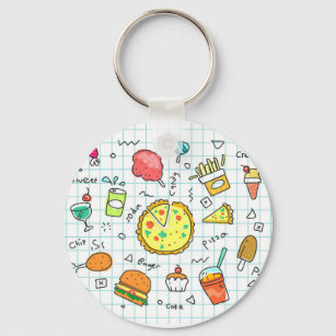 Colourful Doodle Fast Food Pattern Key Ring