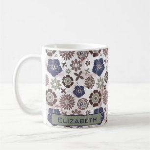 Colourful doodle floral pattern personalised name coffee mug
