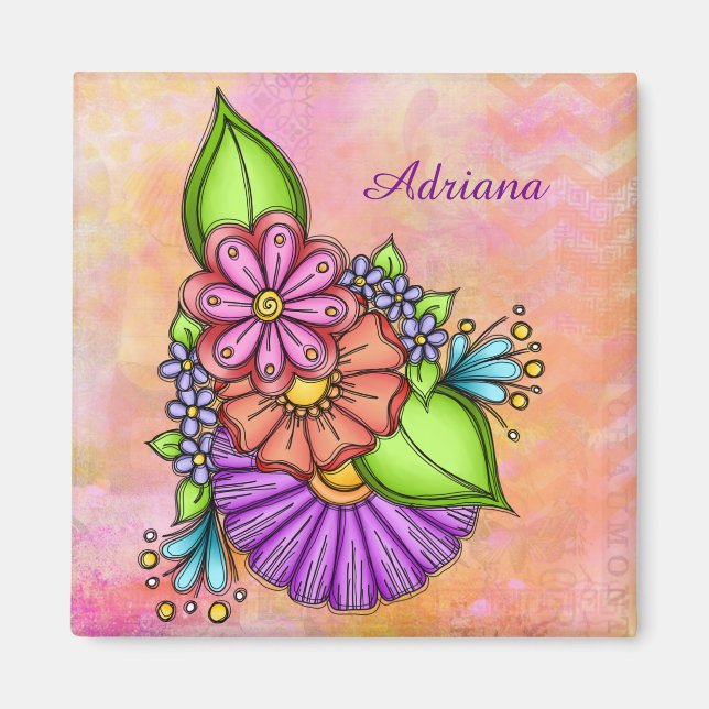 Colourful Doodle Flower Bundle Magnet (Front)