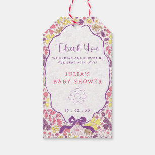 Colourful Doodle Flower Pencil Sketch Baby Shower  Gift Tags