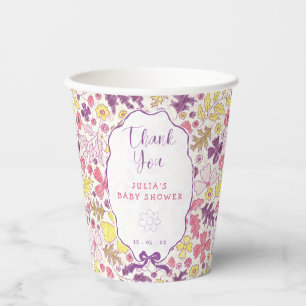 Colourful Doodle Flower Pencil Sketch Baby Shower Paper Cups