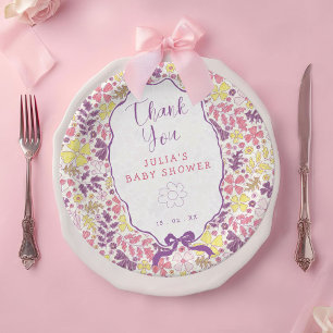 Colourful Doodle Flower Pencil Sketch Baby Shower Paper Plate