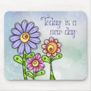 Colourful Doodle Flower Trio Mouse Pad