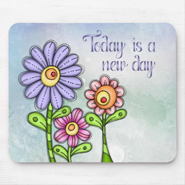 Colourful Doodle Flower Trio Mouse Pad (Front)