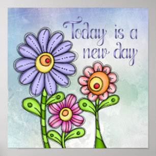 Colourful Doodle Flower Trio Poster