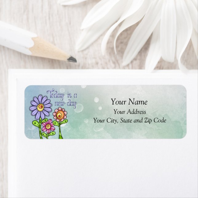 Colourful Doodle Flower Trio Return Address Label (Insitu)