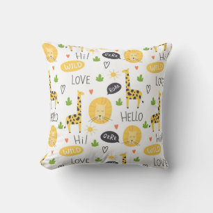 Colourful Doodle Giraffes And Words Cushion