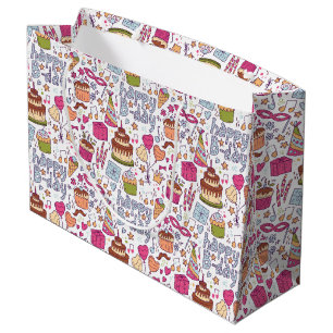 Colourful Doodle Hand Drawn Happy Birthday Large Gift Bag