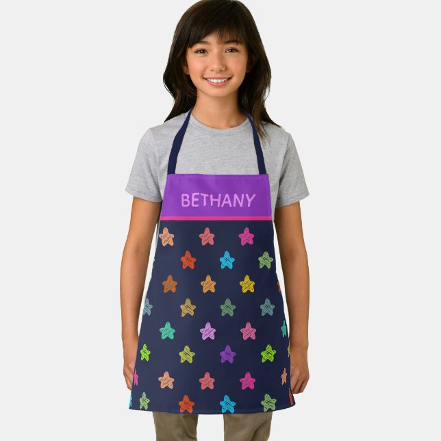 Colourful Doodle Hearts on Blue Personalised Apron (Insitu)