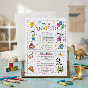 Colourful Doodle Kids Birthday Party Invitation