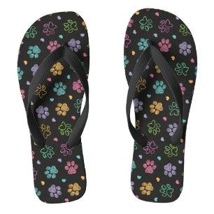 Colourful doodle paw prints thongs