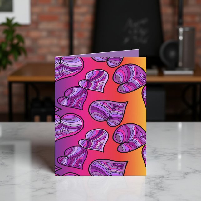 Colourful Doodle Rainbow Hearts Pattern Holiday Card (Creator Uploaded)