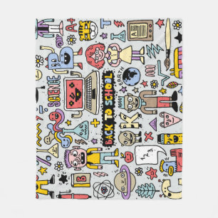 Colourful Doodle School Vintage Set Fleece Blanket