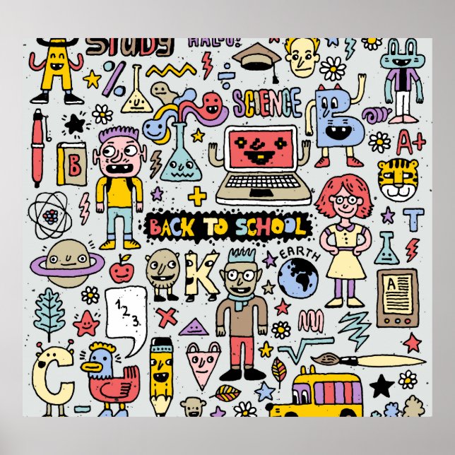 Colourful Doodle School Vintage Set Poster (Front)