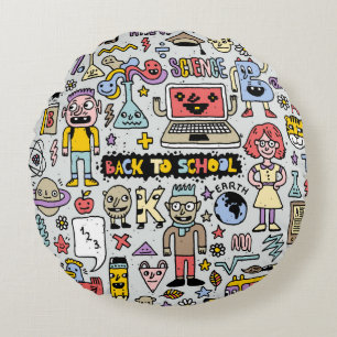 Colourful Doodle School Vintage Set Round Cushion