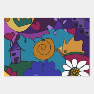 Colourful Doodle Sketches Bright Digital Drawn Art Wrapping Paper Sheet